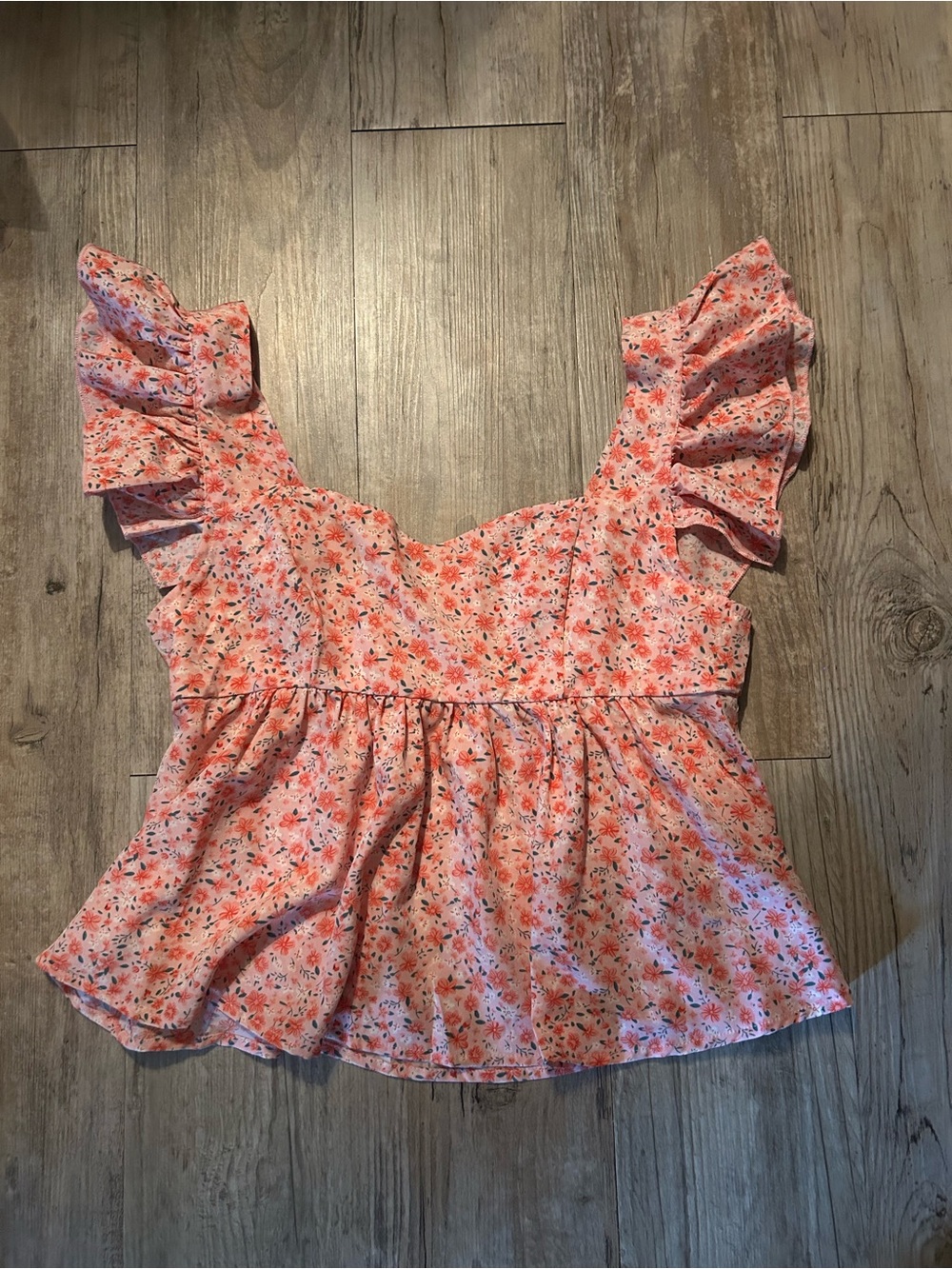 SHEIN Pink Floral Ruffle Peplum Blouse